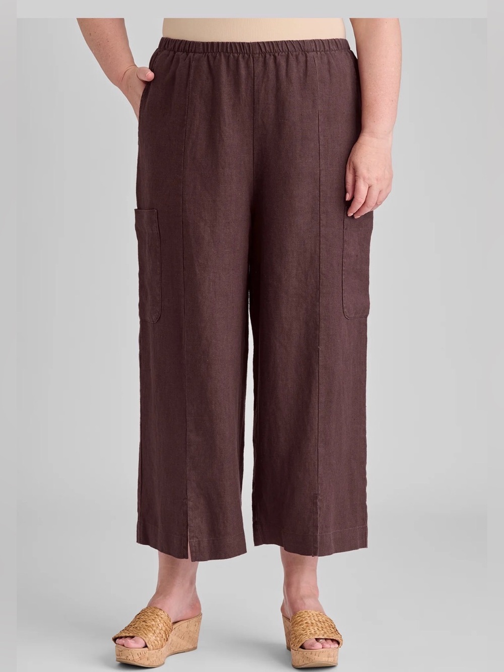 FLAX modern Flood linen pants with elastic waist - size Large in Prune - NWT